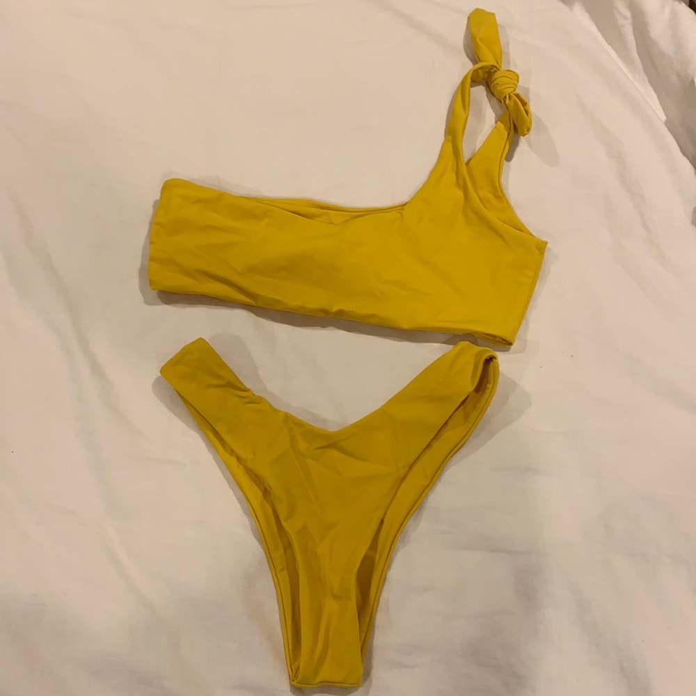 Golden yellow one shoulder cheeky bikini